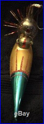 Vtg Italian Hand Blown Glass Submarine Astronaut Christmas Ornament De Carlini