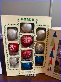 Vtg Mercury Glass Christmas Ornaments Lot with Boxes Indent Shiny Brite Style Deco Vtg Mercury Glass Christmas Ornaments Lot with Boxes Indent Shiny Brite Style Deco