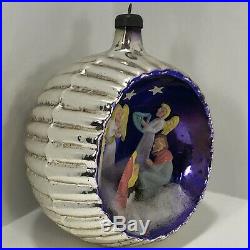 Vtg Mercury Glass Italian Diorama Nativity Scene Christmas Ornament 3D Religious