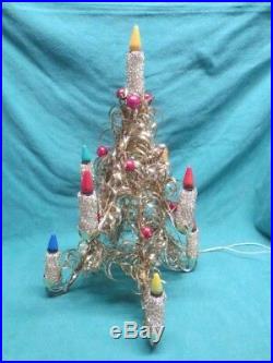 Vtg Mirostar Aluminum Tinsel Lighted Christmas Tree Glass Ornaments Working