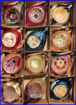 Vtg Poland 3 Indent Mercury Glass Christmas Ornaments Teardrop Hand Painted 12