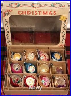 Vtg Poland 3 Indent Mercury Glass Christmas Ornaments Teardrop Hand Painted 12