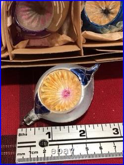 Vtg Poland 3 Indent Mercury Glass Christmas Ornaments Teardrop Hand Painted 12