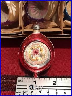 Vtg Poland 3 Indent Mercury Glass Christmas Ornaments Teardrop Hand Painted 12