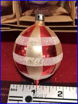 Vtg Poland 3 Indent Mercury Glass Christmas Ornaments Teardrop Hand Painted 12