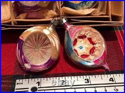 Vtg Poland 3 Indent Mercury Glass Christmas Ornaments Teardrop Hand Painted 12