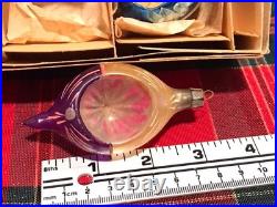 Vtg Poland 3 Indent Mercury Glass Christmas Ornaments Teardrop Hand Painted 12