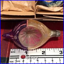 Vtg Poland 3 Indent Mercury Glass Christmas Ornaments Teardrop Hand Painted 12