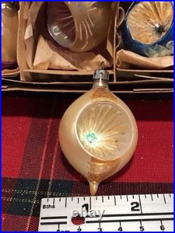 Vtg Poland 3 Indent Mercury Glass Christmas Ornaments Teardrop Hand Painted 12