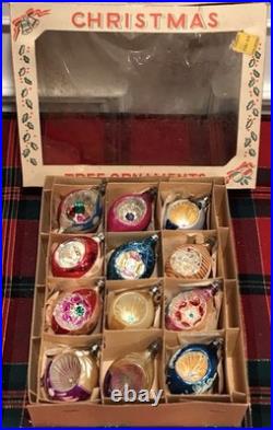 Vtg Poland 3 Indent Mercury Glass Christmas Ornaments Teardrop Hand Painted 12