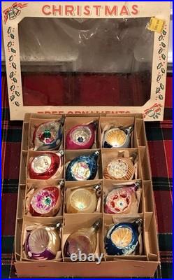 Vtg Poland 3 Indent Mercury Glass Christmas Ornaments Teardrop Hand Painted 12