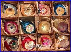 Vtg Poland 3 Indent Mercury Glass Christmas Ornaments Teardrop Hand Painted 12