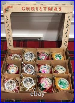 Vtg Polish Christmas Ornaments 12 4 Teardrop INDENT Hand Painted Mercury Glass