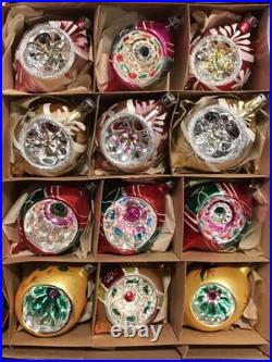 Vtg Polish Christmas Ornaments 12 4 Teardrop INDENT Hand Painted Mercury Glass