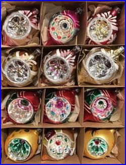 Vtg Polish Christmas Ornaments 12 4 Teardrop INDENT Hand Painted Mercury Glass