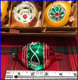 Vtg Polish Christmas Ornaments 12 4 Teardrop INDENT Hand Painted Mercury Glass