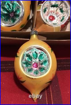 Vtg Polish Christmas Ornaments 12 4 Teardrop INDENT Hand Painted Mercury Glass