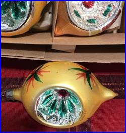 Vtg Polish Christmas Ornaments 12 4 Teardrop INDENT Hand Painted Mercury Glass