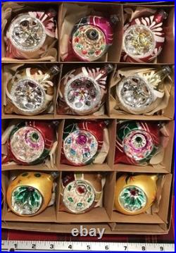Vtg Polish Christmas Ornaments 12 4 Teardrop INDENT Hand Painted Mercury Glass