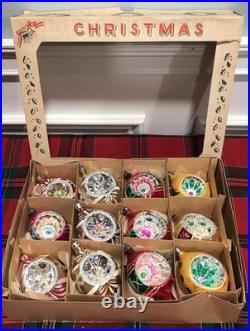 Vtg Polish Christmas Ornaments 12 4 Teardrop INDENT Hand Painted Mercury Glass