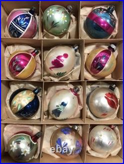 Vtg Polish Christmas Ornaments 3 Teardrop Hand Painted Mercury Glass 12 with Box