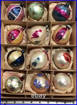 Vtg Polish Christmas Ornaments 3 Teardrop Hand Painted Mercury Glass 12 with Box