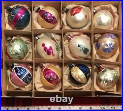 Vtg Polish Christmas Ornaments 3 Teardrop Hand Painted Mercury Glass 12 with Box