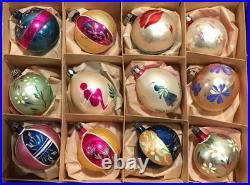 Vtg Polish Christmas Ornaments 3 Teardrop Hand Painted Mercury Glass 12 with Box