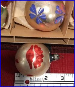 Vtg Polish Christmas Ornaments 3 Teardrop Hand Painted Mercury Glass 12 with Box