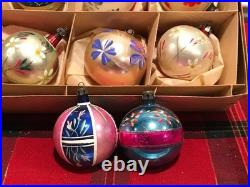 Vtg Polish Christmas Ornaments 3 Teardrop Hand Painted Mercury Glass 12 with Box