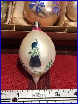 Vtg Polish Christmas Ornaments 3 Teardrop Hand Painted Mercury Glass 12 with Box
