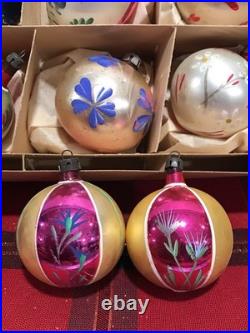 Vtg Polish Christmas Ornaments 3 Teardrop Hand Painted Mercury Glass 12 with Box