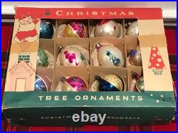 Vtg Polish Christmas Ornaments 3 Teardrop Hand Painted Mercury Glass 12 with Box
