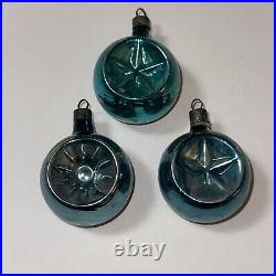 Vtg Premier Ornament Glass Double Embossed Star Red Aqua Indent Christmas x 6