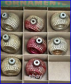 Vtg SHINY BRITE Ornaments Bumpy Double Indent Flower Set Of 8 With Box