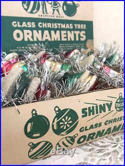 Vtg Shiny Brite Christmas Ornaments Glass Bell UFO stripes Stencil Box lot
