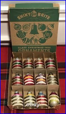 Vtg Shiny Brite Mini Mercury Glass 2 Barrel Lantern Christmas 12 Ornaments Set