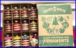 Vtg Shiny Brite Mini Mercury Glass 2 Barrel Lantern Christmas 12 Ornaments Set