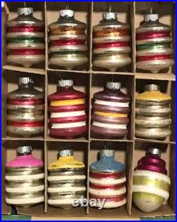 Vtg Shiny Brite Mini Mercury Glass 2 Barrel Lantern Christmas 12 Ornaments Set