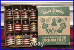 Vtg Shiny Brite Mini Mercury Glass 2 Barrel Lantern Christmas 12 Ornaments Set