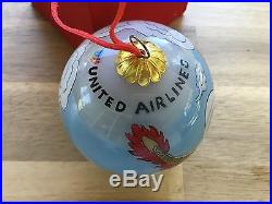 Vtg United Airlines hand painted glass Christmas Ornament with box dragon sky