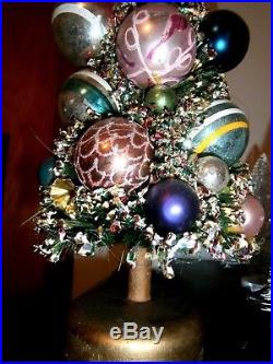Vtg Xmas bottle brush tree Big 12 loaded mercury glass ornaments elegant