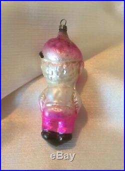 Vtg antique German boy xmas ornament pink glass figural Smitty bulb