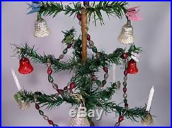 Vtg feather Tree Christmas ornaments glass bell garland bird clips antique