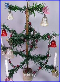 Vtg feather Tree Christmas ornaments glass bell garland bird clips antique