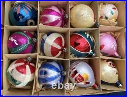 Vtg lot 12 Glass Christmas Ornaments Poland hand painted, Fantasia, With Box
