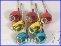 W Germany Mercury Glass Smoking Pipes Christmas Ornaments Blue Red 1949 Rare