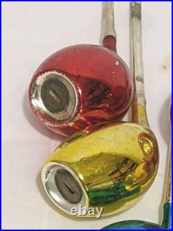 W Germany Mercury Glass Smoking Pipes Christmas Ornaments Blue Red 1949 Rare