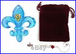WATERFORD Fleur De Lis Ornament SET OF SIX! Cobalt Aqua Amber CHRISTMAS Crystal