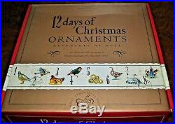 WILLIAMS SONOMA 12 Days of Christmas Blown Glass Ornament Set in Box EUC RARE